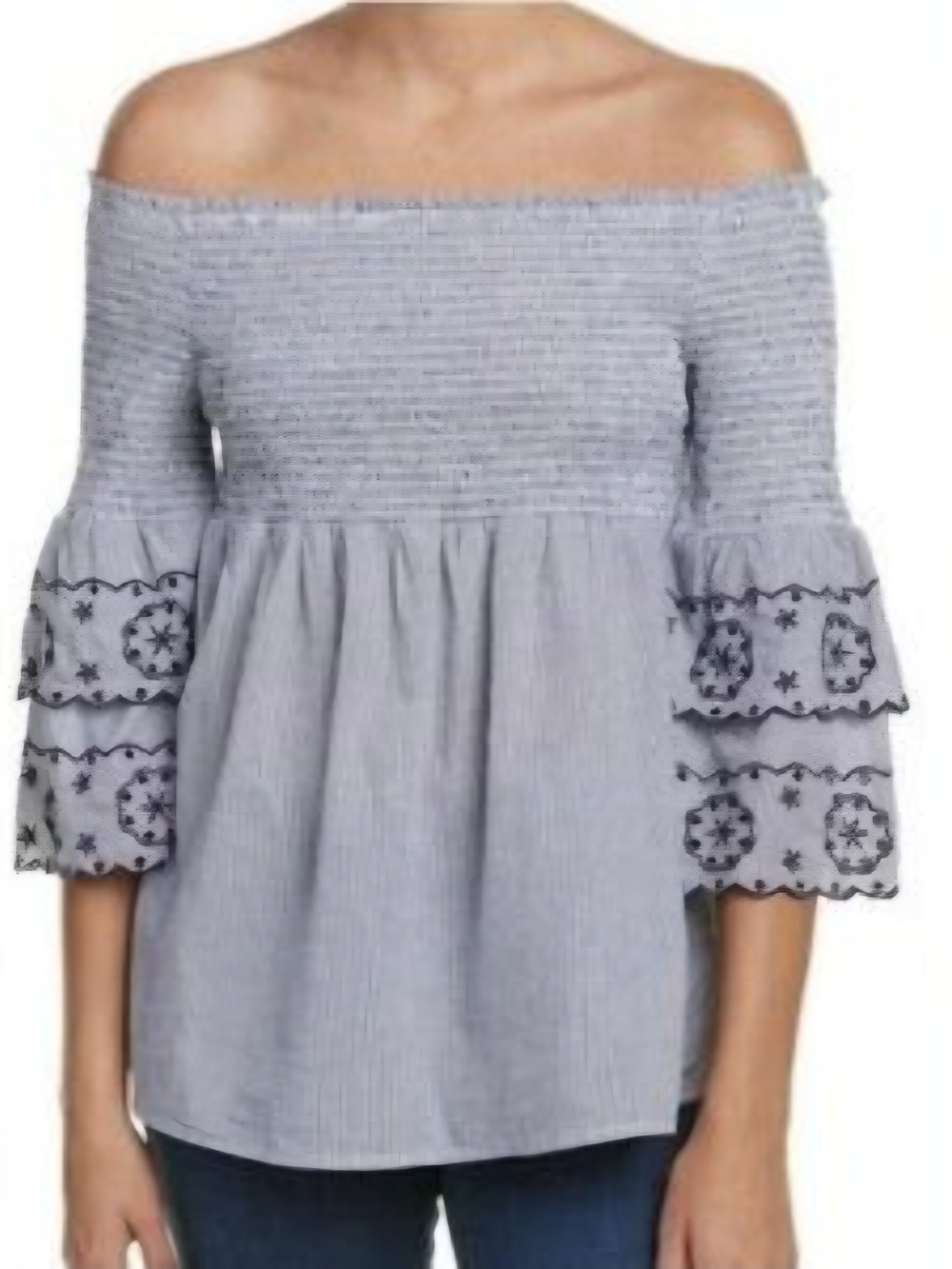 Beach Lunch Lounge Cotton Boho Blouse L Embroidered Ruffle Sleeves Babydoll Top